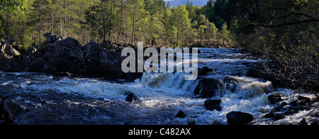 Falls of Tummel, River Tummel, looking to Schiehallion, Pitlochry, Perthshire, Scotland, UK Stock Photo