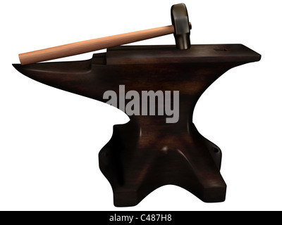 Isolated illustration of a blacksmith anvil and hammer Stock Photo