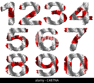 grunge Canadian flag numbers isolated on white illustration Stock Photo