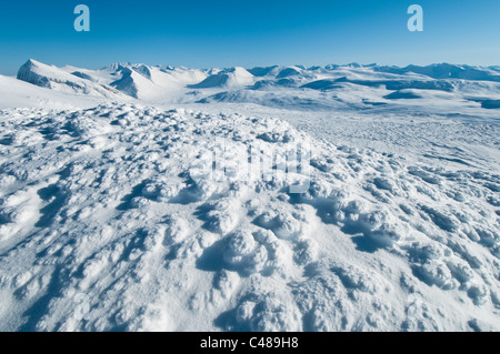 Look to the frozen lake Kutjaure, Norbotten, Lapland, Sweden Stock Photo