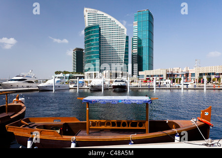 The Festival City marina with the Intercontinental Hotel in Dubai, UAE, Persian Gulf. Stock Photo