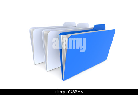 3 Folders. 1 Blue and 2 light Blue. Isolated on white. Stock Photo