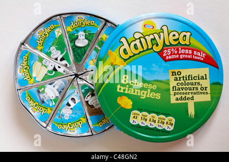 Box of Kraft Dairylea cheese triangles with lid off showing contents isolated on white background Stock Photo