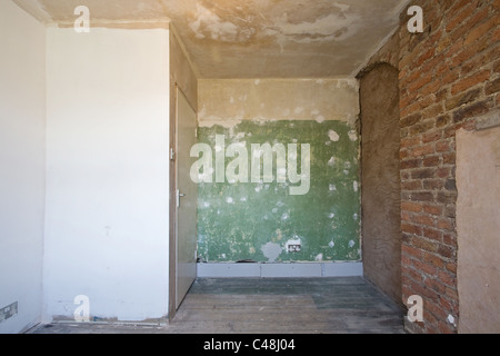 Brick wall, lath and plaster wall and new plasterboard wall, London, England, UK Stock Photo