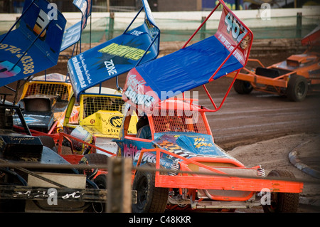 f1 stock car racing on a shale track Stock Photo