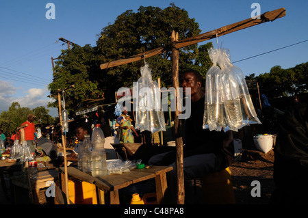 Vendors selling drinking water in plastic bags in Malawi Africa Stock Photo