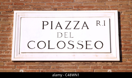 Piazza del Colosseo - Sign Street of ancient Roman amphitheatre in Rome, Italy Stock Photo