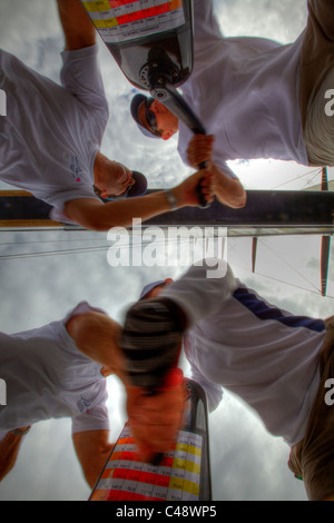 Grinders on board Lahana during The  SOLAS Big Boat challenge 2009, Sydney Harbour, Australia. Stock Photo