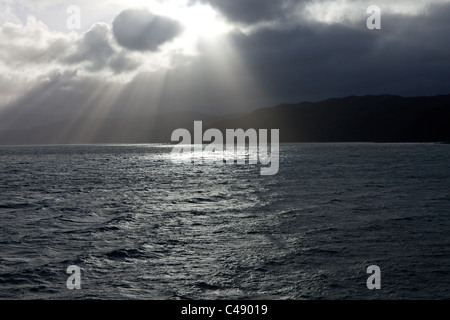 Ferry approaching South Island , New Zeland Stock Photo