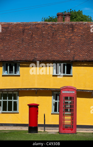 Phone box and post box on Village Green, Hartest, Cambridgeshire Stock Photo