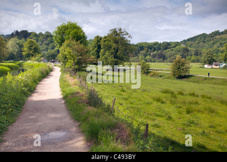 Cromford Canal and meadows, Derbyshire, England Stock Photo