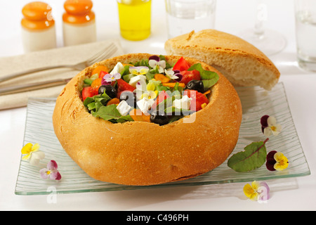 Salad in bread. Recipe available. Stock Photo