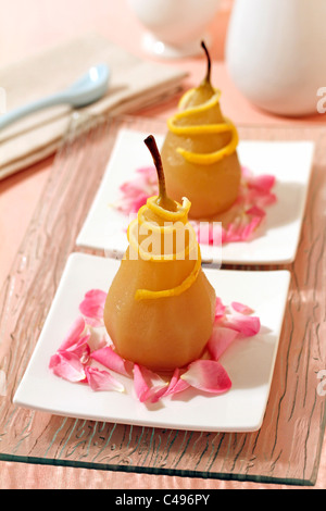 Pears with roses syrup and zest lemon Stock Photo