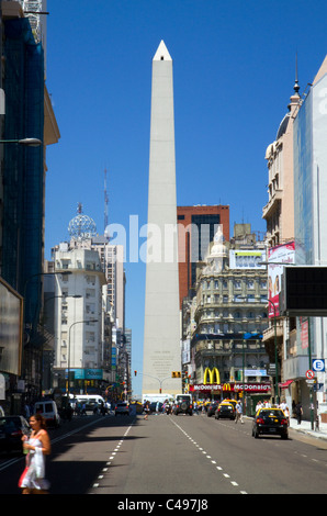 Obelisk of Buenos Aires and Avenida Corrientes Argentina. Stock Photo