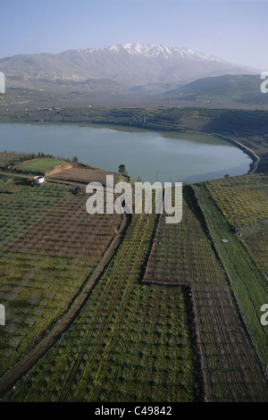 Aerial photograph of the Ram Pool in the northern Golan Heights Stock Photo