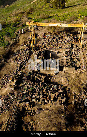 Aerial photograph of the ruins of Oom El Kanatir in the southern Golan Heights Stock Photo