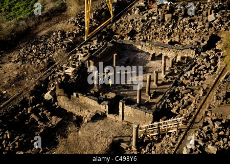 Aerial photograph of the ruins of Oom El Kanatir in the southern Golan Heights Stock Photo