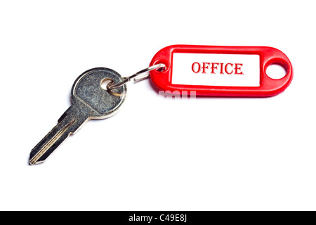 Office key and tag isolated on white background Stock Photo