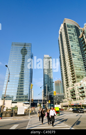 Skyscrapers in the Financial district  and reflection of CN Tower, Toronto, Ontario, Canada Stock Photo