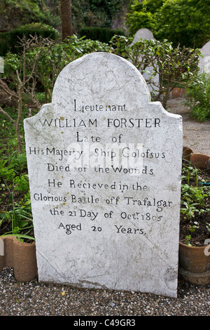 The Head stone and grave of the late Lieutenant William Forster died of wounds at the Battle of Trafalgar buried in Gibraltar Stock Photo