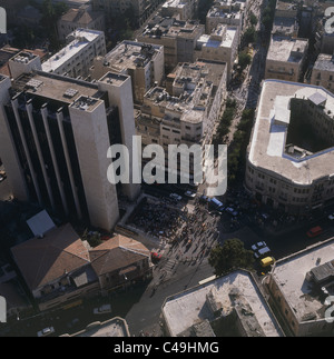 A photograph of Zion Square in Jerusalem, showing the central public ...