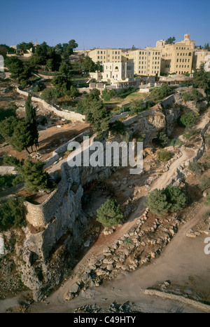 Aerial photograph of Valley Ben Hinnom and mount Zion hotel in Jerusalem Stock Photo