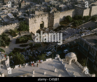 Aerial photograph of the Jerusalem Day March near the Damascus gate in the old city of Jerusalem Stock Photo