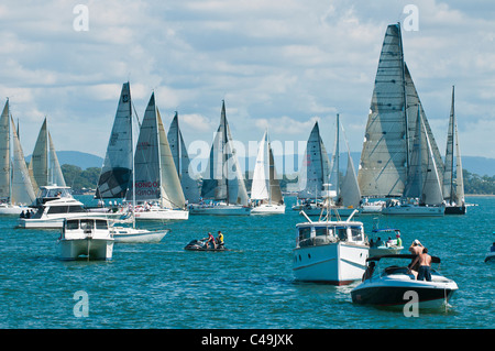 The start of the annual Brisbane to Gladstone yacht race, Moreton Bay, Brisbane, Queensland, Australia Stock Photo