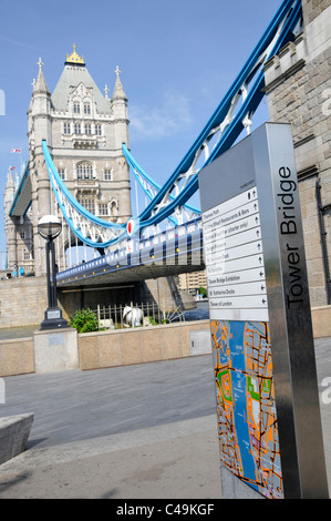 Tourism information on legible London Street Signs Tower Bridge local map & directions to local sightseeing locations Shad Thames Southwark London UK Stock Photo