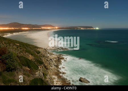 Night-time, moonlit view of Noordhoek beach in Cape Town, South Africa. Stock Photo