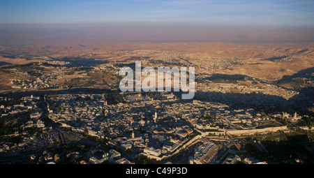 Aerial photograph of the old city of Jerusalem at sunset Stock Photo