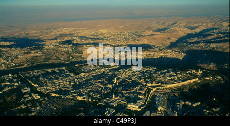 Aerial photograph of the old city of Jerusalem at sunset Stock Photo