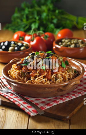 Spaghetti alla puttanesca Italian food Stock Photo