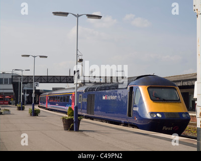High Speed Train car 43033 'Driver Brian Cooper' in First Great Western Blue Livery at Gloucester Stock Photo