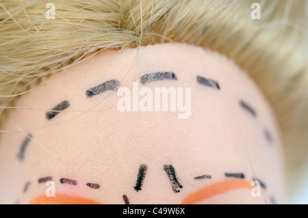 lifting markings on doll's face Stock Photo