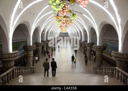 Subway station in Pyongyang, North Korea (DPRK). Yonggwang ('Glory and Honor') subway station Stock Photo