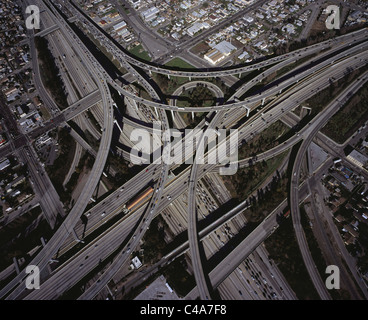 Aerial view of the 110 and 105 freeway interchange ramps near downtown ...