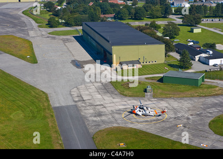 Sola Airport. Sea King ready for take-off  at 330 skv. Rescue helicopter, Rogaland, Norway Stock Photo