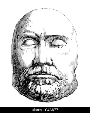 The Death Mask of Oliver Cromwell 1658; Black and White Illustration; Stock Photo