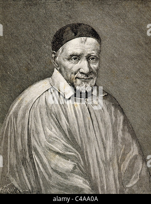 Saint Vincent de Paul (1581-1660). French religious, called the Apostle of Charity. Dedicated to serving the poor. Engraving. Stock Photo