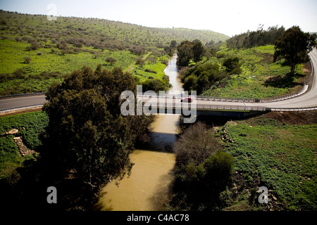 Aerial photograph of the Jordan river in the Upper Galilee Stock Photo