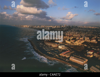 Aerial photograph of Jaffa and Tel Aviv's coastline at sunset Stock Photo