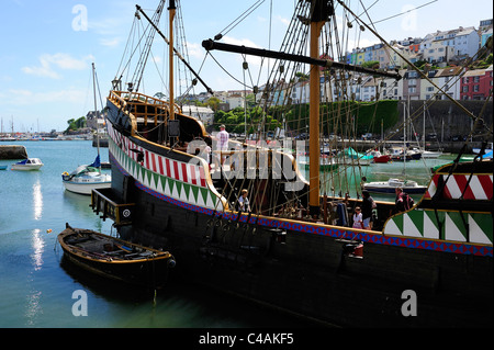The Golden Hind at Brixham devon is a full sized replica of one of the most iconic ships from the age of exploration Stock Photo