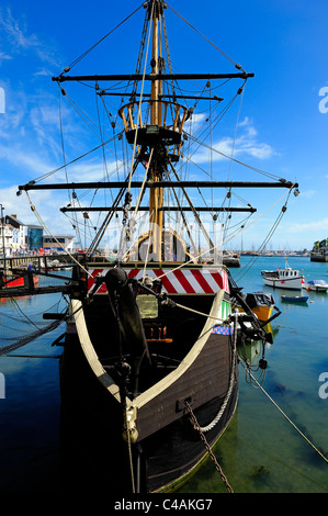 The Golden Hind at Brixham devon is a full sized replica of one of the most iconic ships from the age of exploration Stock Photo