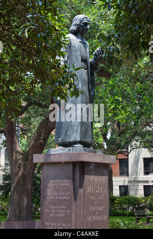 Statue of John Wesley, Founder of Methodism, Reynolds Square, Savannah, Georgia Stock Photo