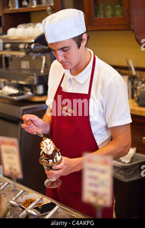 Ice cream sundae at the historic Leopold's ice cream shop, Savannah, Georgia Stock Photo