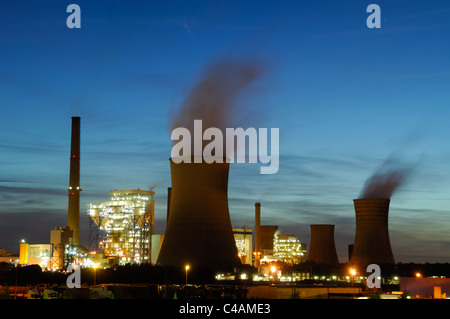 Night view of coal electrical power station Emile Huchet, Carling Saint Avold, Moselle, France Stock Photo