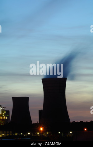 Cooling towers silhouette  of coal electrical power station Emile Huchet, Carling Saint Avold, Moselle, France Stock Photo