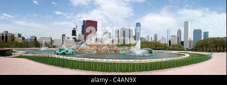 Panorama of Buckingham Fountain at Grant Park in Chicago. Stock Photo