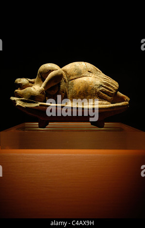 The original Sleeping Lady a 5000 years old small stone figurine recovered in the prehistoric Hypogeum of Ħal-Saflieni now displayed at the National museum of archaeology in Valletta capital city of Malta Stock Photo